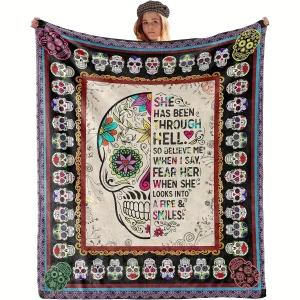 Vibrant Sugar Skull Throw Blanket - Soft, Lightweight, Cozy Flannel Fleece Couch Throw for All Seasons