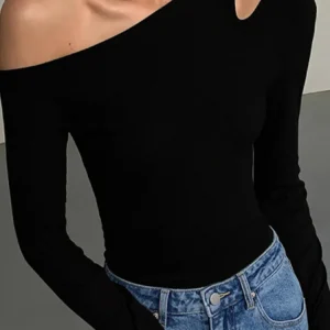 Skew Collar Off-shoulder Long-sleeved T-shirts