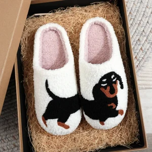 Plush Dachshund Slippers Closed Toe Slippers